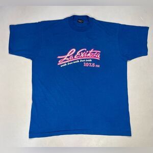 VINTAGE La Exitosa 107.5 FM Graphic T-shirt Men XL Blue USA 90s Single Stitch